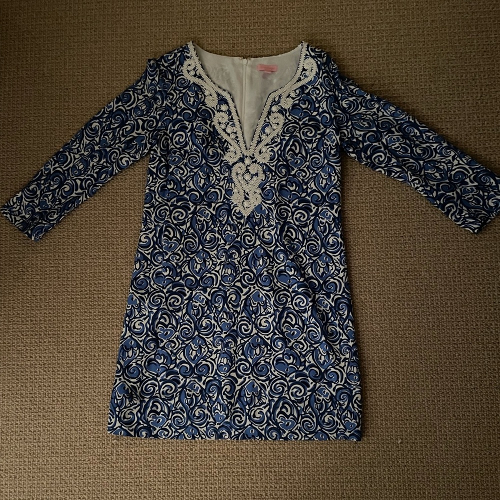 Lilly Pulitzer Blue/White dress with beaded detail